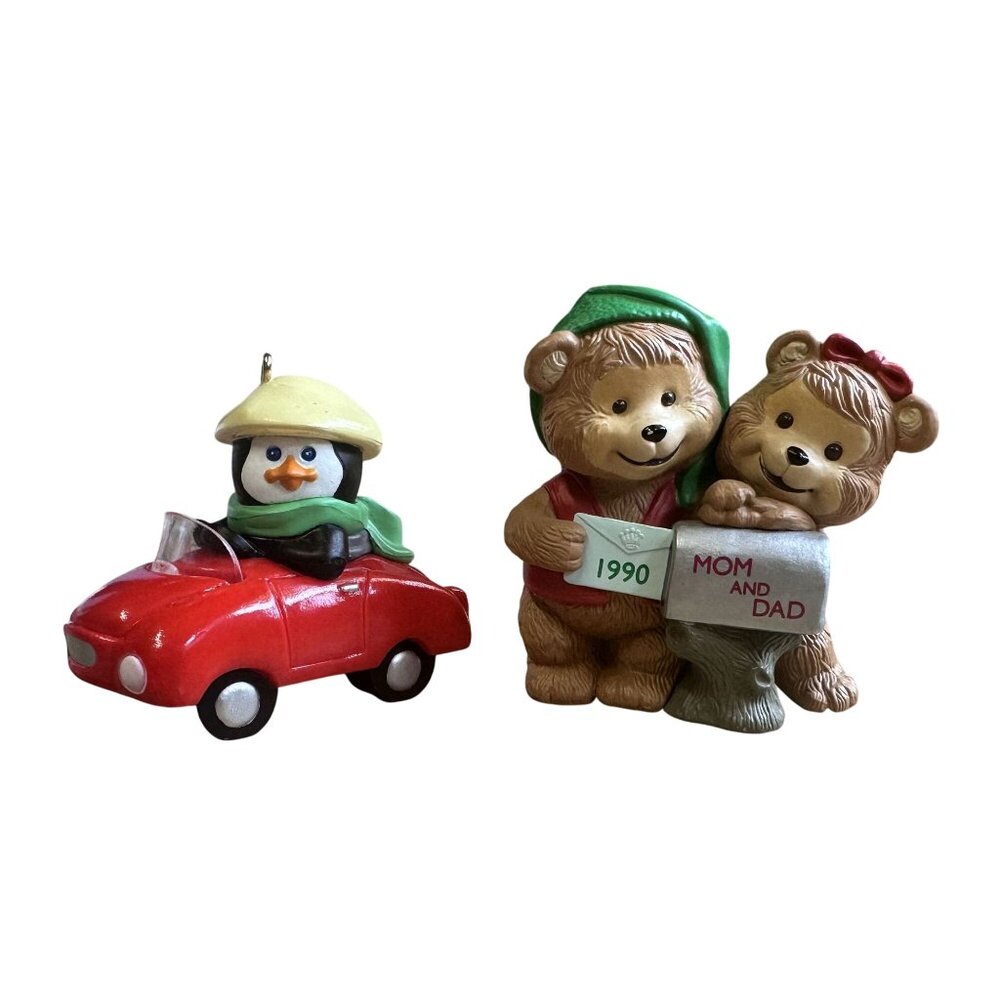 Vtg Hallmark Keepsake Ornaments 1990 Polar Sport & Mom and Dad VGC